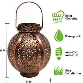 Cross-Border E-Commerce New Solar Wrought Iron Hanging Lamp Outdoor Garden Lamp Waterproof Villa Decoration Chandelier Landscape Lantern (Color: Brown)