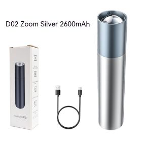 Built-in Lithium Battery Flashlight For Strong Light Lighting (Option: D02 Silver Zoom 2600 MA)