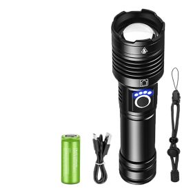 Aluminum Alloy Strong Light Power Display Telescopic Flashlight (Option: 26650battery X USB cable)